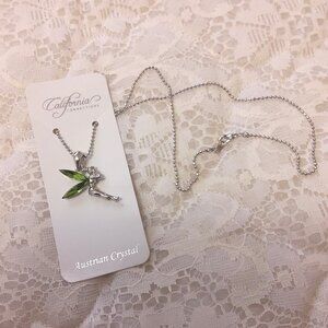 NEW Girl's Green Austrian Crystal Ballerina Pendant Charm Silver Tone Necklace